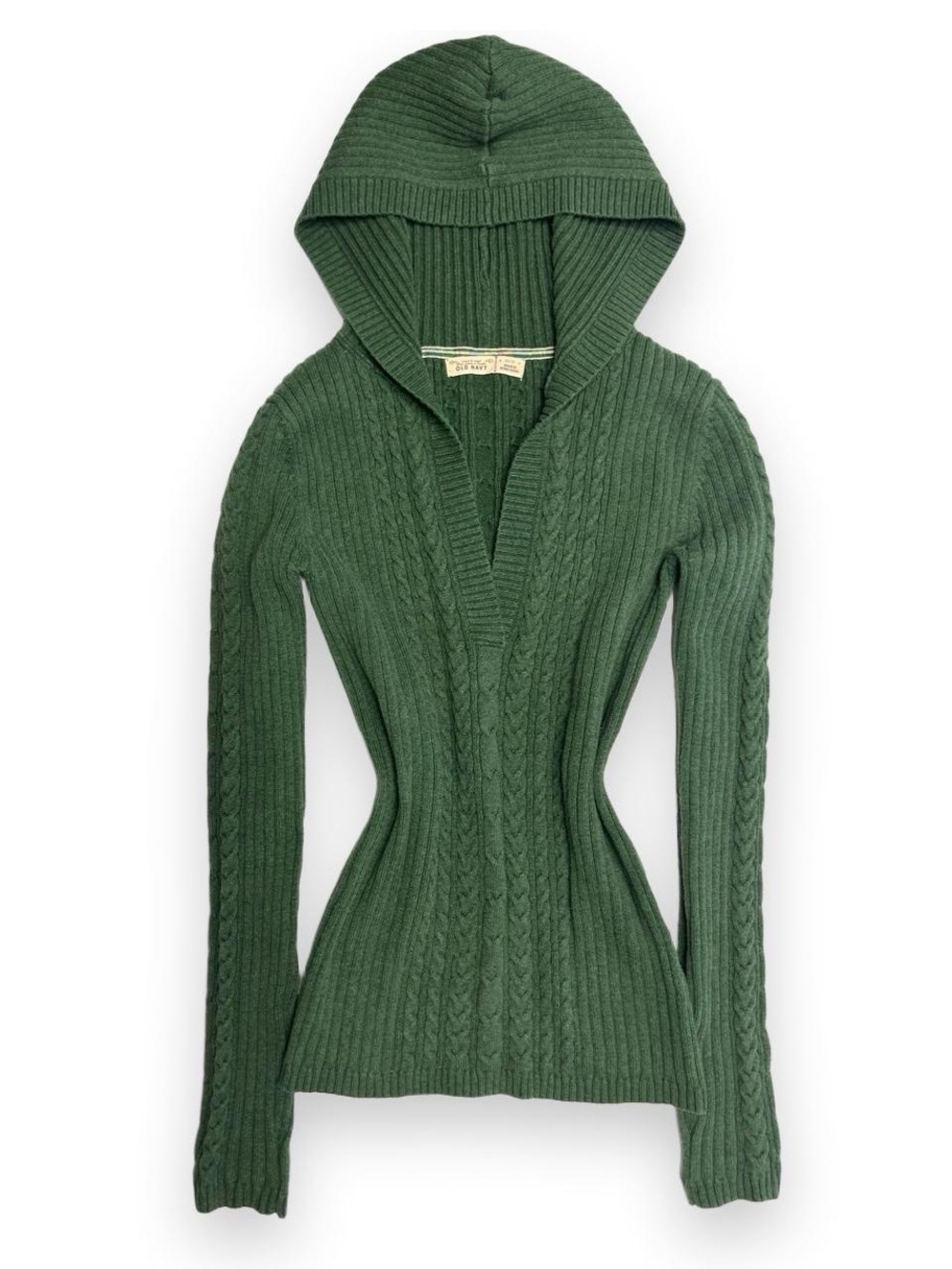 Y2K 2000s Green Cable Knit V-Neck Hooded Sweater, Bella Swan/Elena Gilbert Style